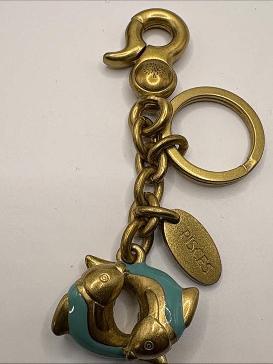 Mulberry Accessories - Mulberry Pisces Brass Keychain with Teal Enamel Fish Charm
